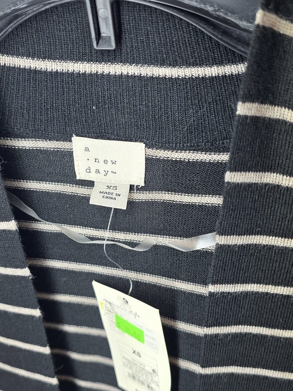 a new day Black and Cream Striped Open Cardigan
